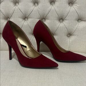 Elegant Burgundy Faux-suede Stiletto Heels
